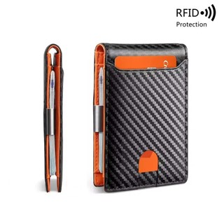 Carteira Slim Masculina RFID Antifurto Porta Cartão Compacta em Fibra de Carbono, Carteira Mágica Fina com Proteção