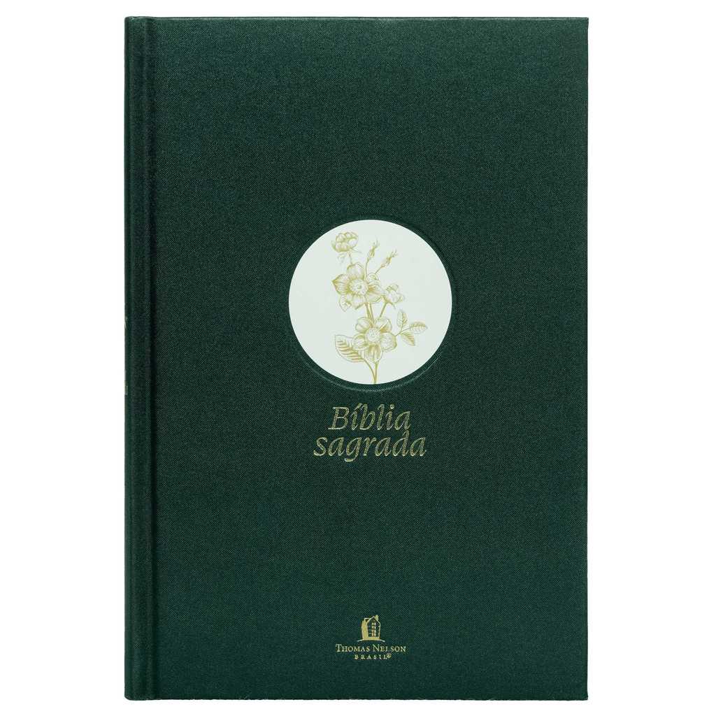 Bíblia NVI Slim, Letra Grande, Tecido verde sobre capa dura, Flor minimalista