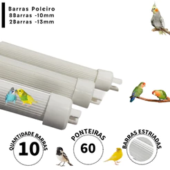 10 Barras Poleiro Bastão Plástico Estriado1 Metro - 8 Barras 10mm + 2 Barras 13mm - Gaiola Viveiro Pássaros em Geral