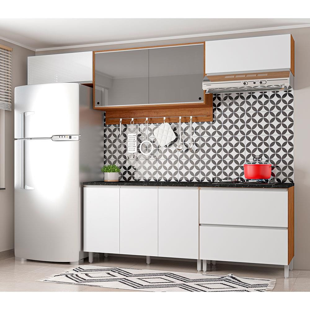 Cozinha Completa Amazonita 280cm com 7 Portas, 2 Gavetas e 4 Prateleiras Bartira