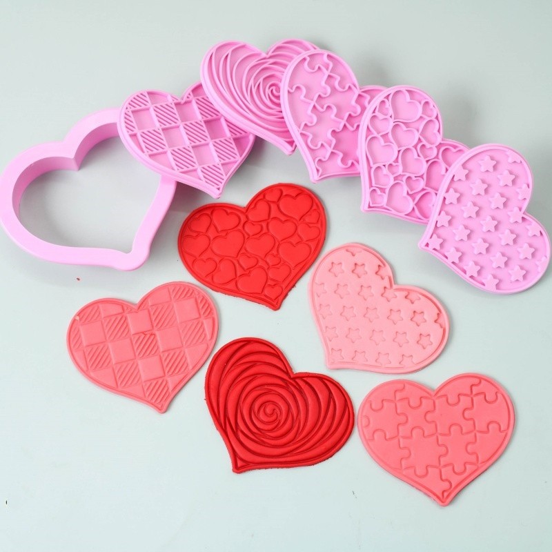 Dia dos namorados coração rosa padrão molde de corte em forma de coração Fondant biscoito bolo imprensa impressão molde