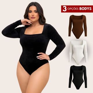 Body Manga Longa Plus Size Decote Quadrado Body Feminino Body Preto Body Marrom