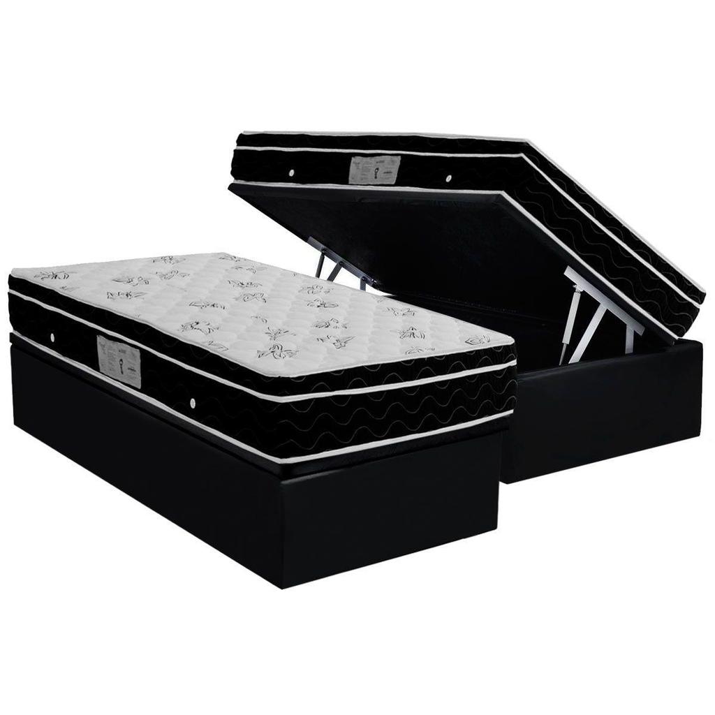 Conjunto Box Baú Solteiro: Colchão Molas Ortobom Nanolastic Physical Spring + Base CRC Courano Black(88x188)