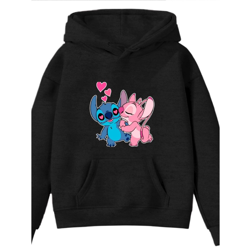 Moletom Infantil Canguru Estampado Lilo Sti-tch Corações Desenho Animado Fofinho
