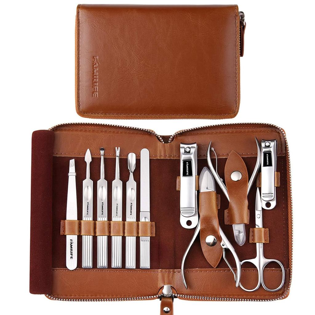 Conjunto de Manicure FAMILIFE, Kit Profissional de Manicure com Cortadores de Unhas 11 em 1, Ferramentas de Pedicure em