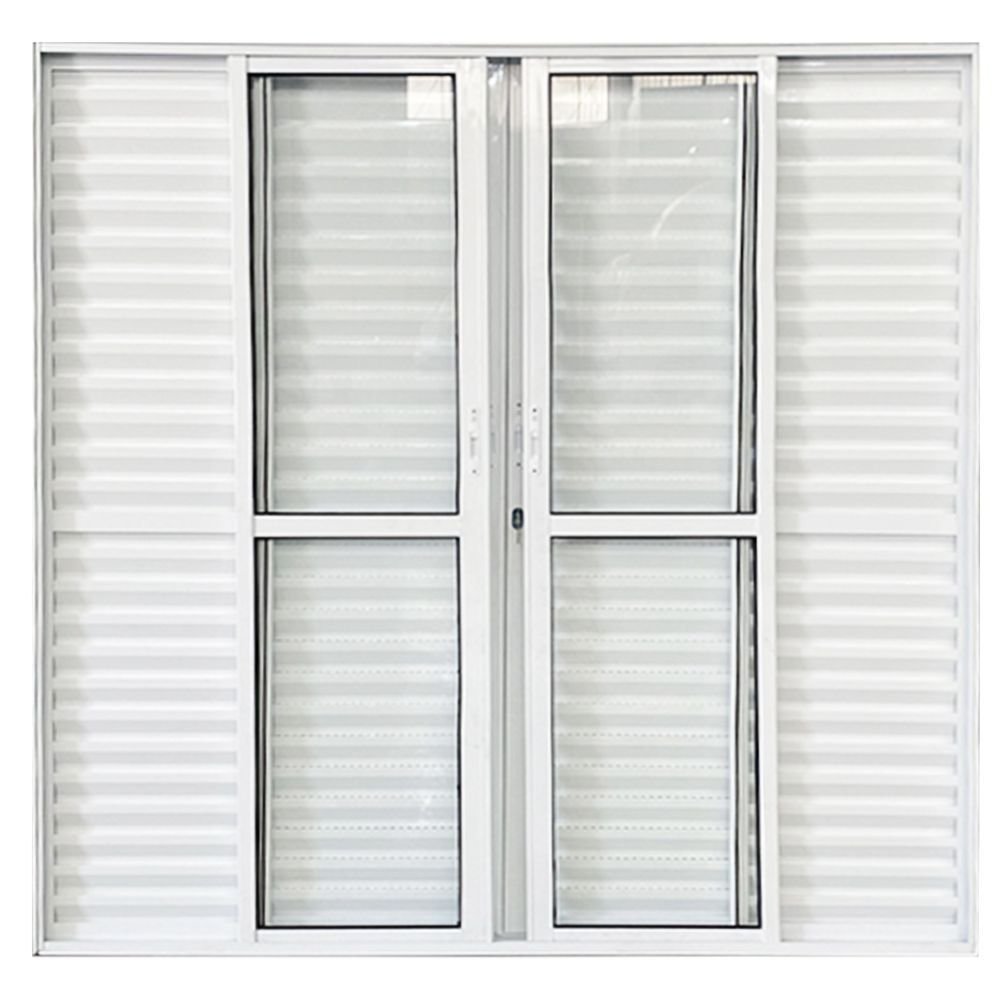 Porta Balcão de Alumínio 6 Folhas 210 x 200cm com Fechadura Linha 25 Esquadrias Bergamo Branco