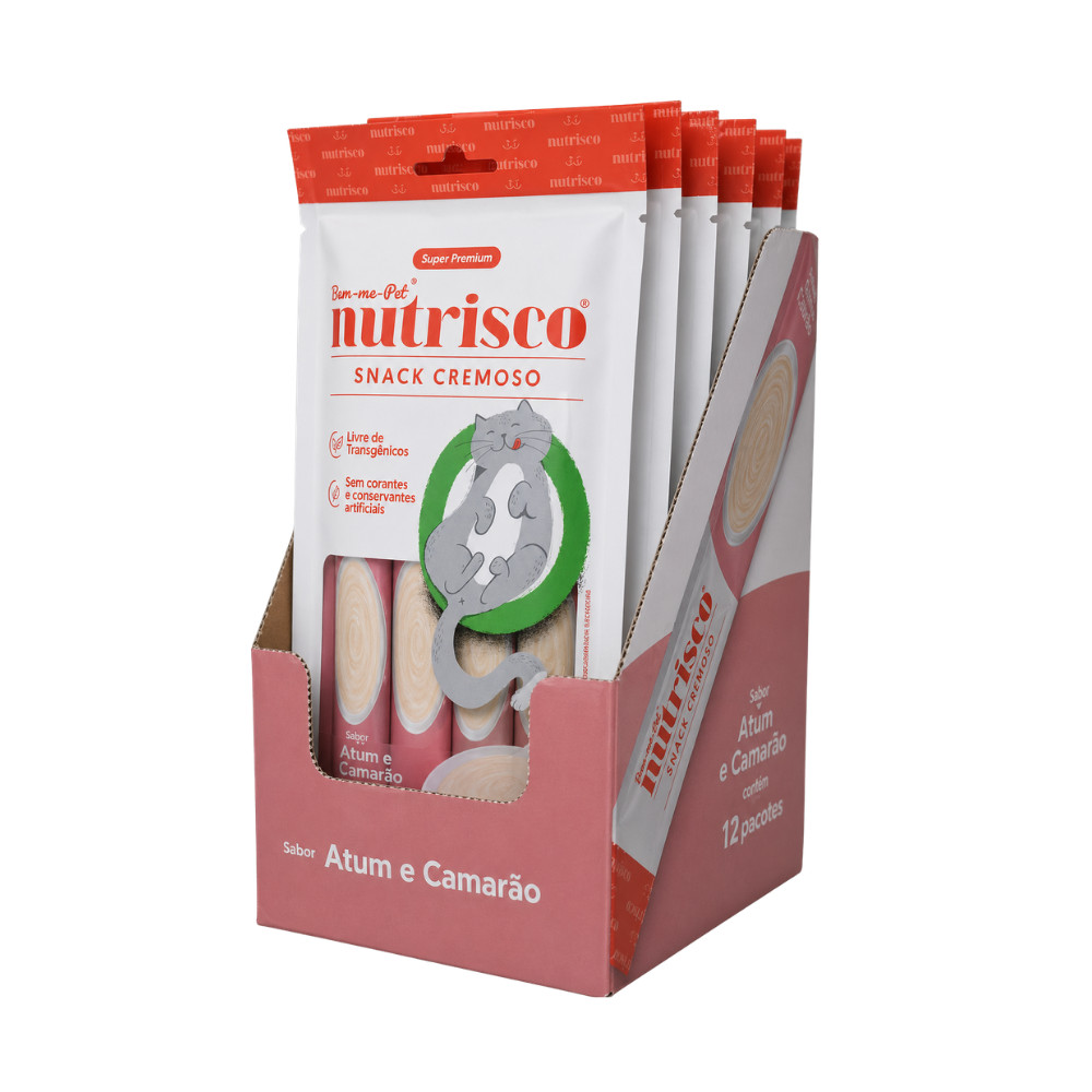 Caixa de Petisco para Gatos Snack Cremoso Nutrisco Sabor Atum e Camarão - 48 sac