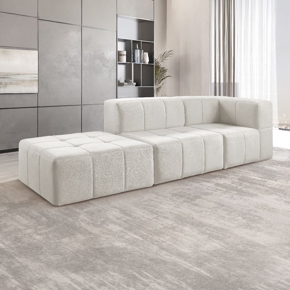 Sofá Modular 3 Lugares Bouclé Bege Nude Nude