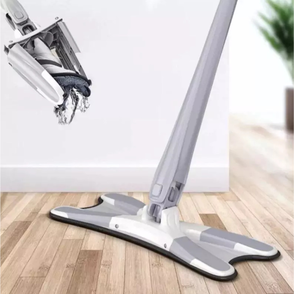 Mop Esfregão Giratório 360° com Torção Microfibra Multiuso Cabo Inox Para Piso Cozinha