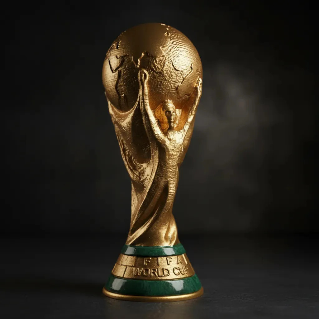 Taça Copa do Mundo FIFA Decorativa Tamanho Real 37cm Resina Rica em Detalhes Premium