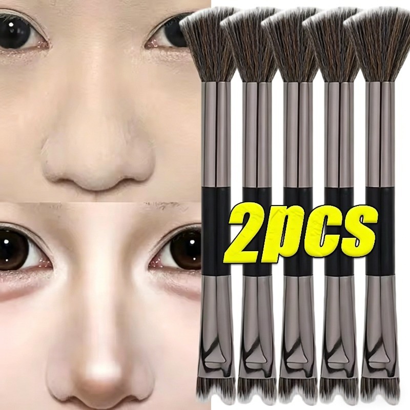 Pincel De Maquiagem De Ponta Dupla-Pincéis Portáteis De Corretivo De Contorno 2 Em 1-Ferramentas Facial-Base Macia-Liqui