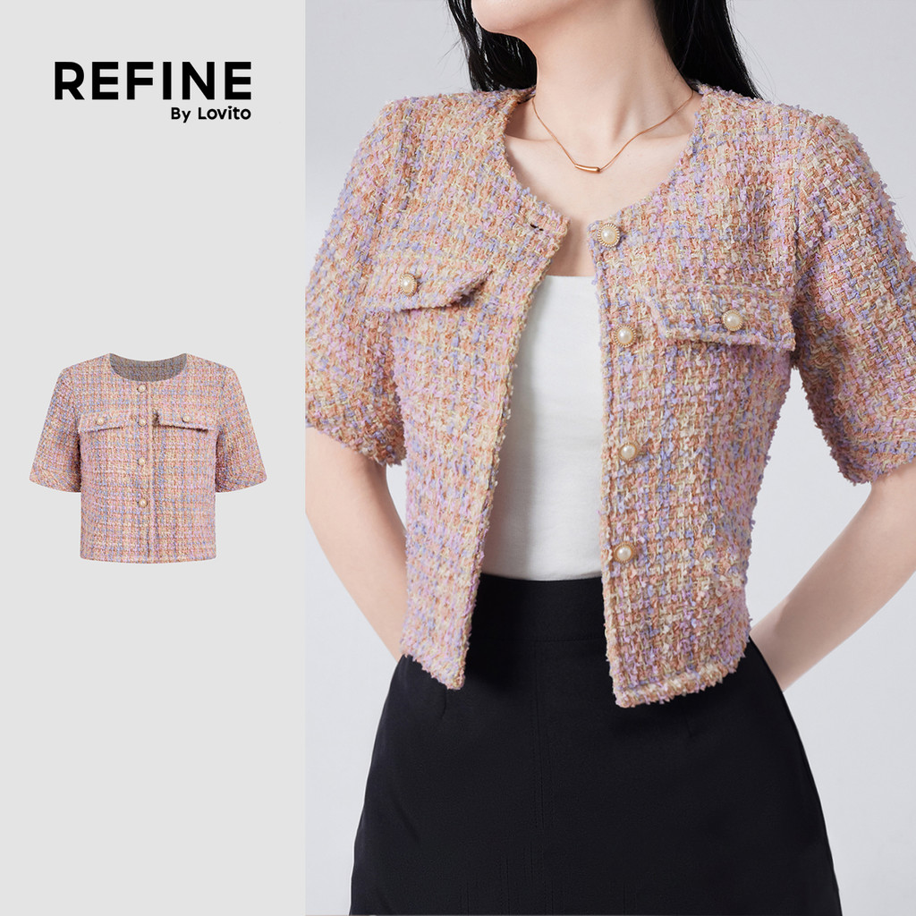 (Lovito Refine)  Blusa Casual Bolso Chanel Primavera/verão Blusa Rosa para Mulheres LR32E575