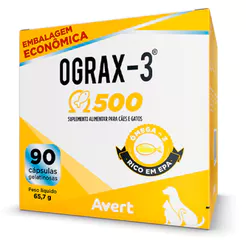 Ograx 3 500mg Suplemento Alimentar para Cães e Gatos com 90 Cápsulas Gelatinosas