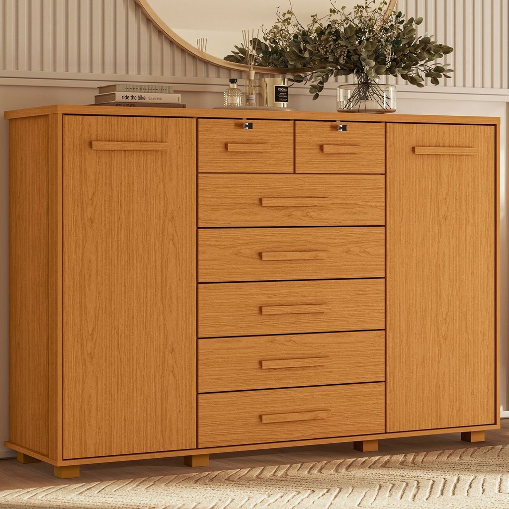 Cômoda para Quarto 7 Gavetas e 2 Portas Fontana Marrom/Cinamomo Cinamomo