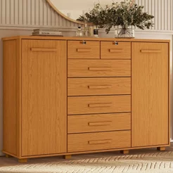 Cômoda para Quarto 7 Gavetas e 2 Portas Fontana Marrom/Cinamomo Cinamomo