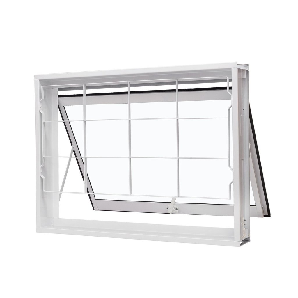 Janela de Aço Maxim-Ar 50x50cm com Grade Quadriculada e Vidro Liso Qualitysol Ramassol