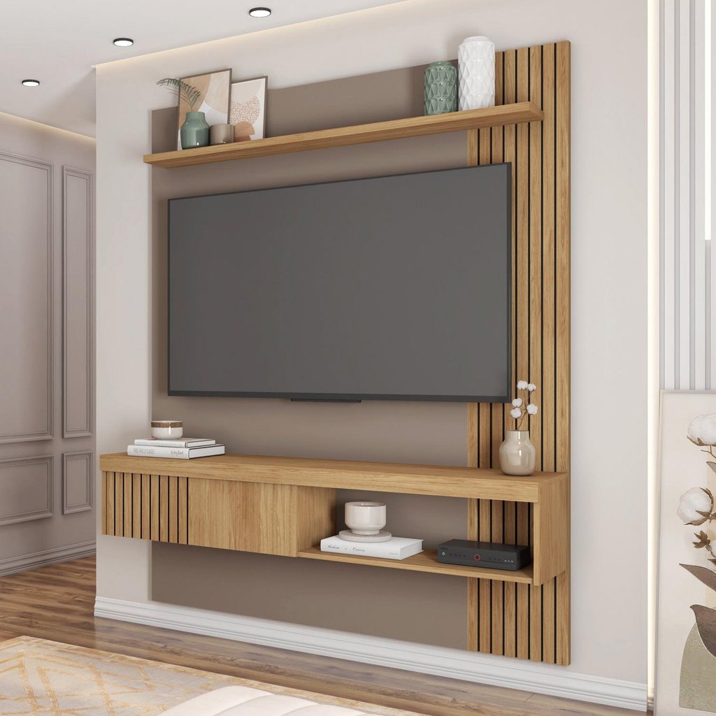 Painel para TV até 65 Polegadas Ripado 183x150cm Marrom Moon Buriti/Fendi