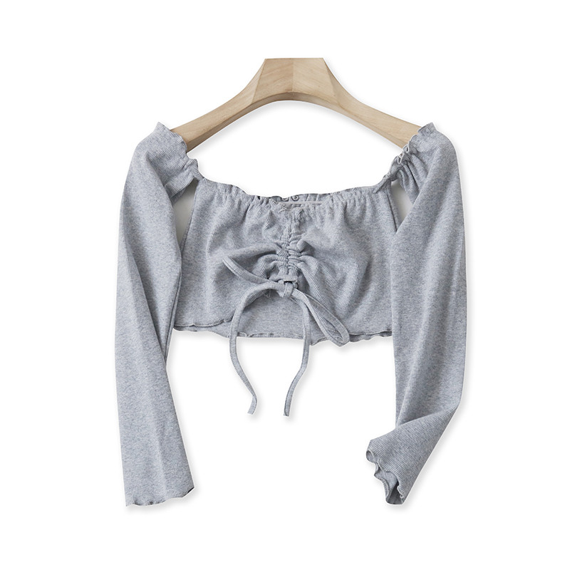 1L/13 primavera novo estilo comércio exterior moda feminina fino ajuste gola de uma palavra pulôver de manga comprida co