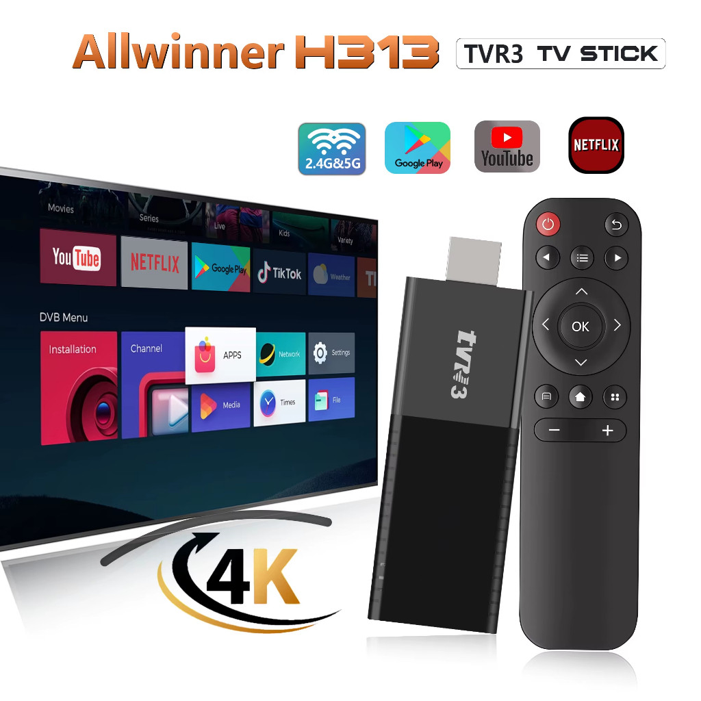 Tv Stick / Smart Tv Android 4k Wi-fi Hdmi Streaming Cor Preto Tipo De Controle Remoto Mini