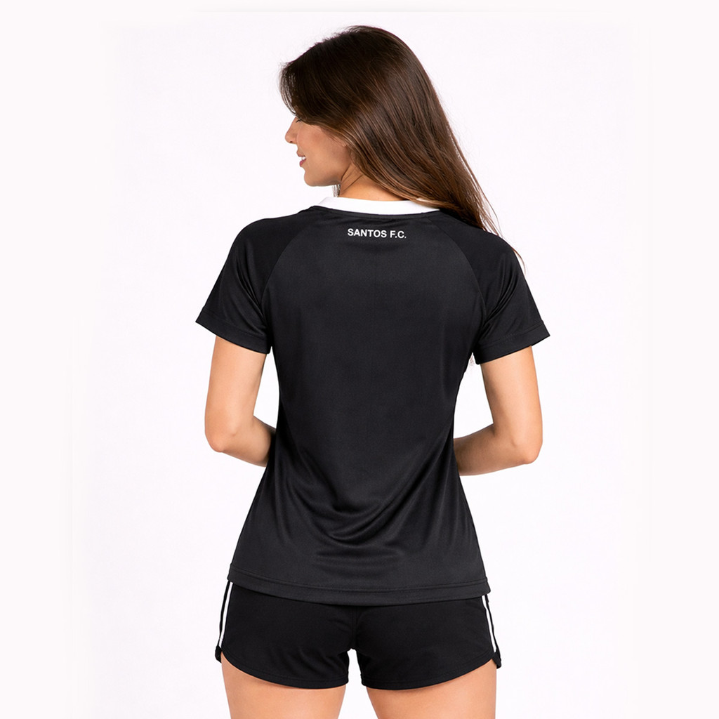 Camisa Santos Mosaico Feminina Preta e Branca — imagem 2 de 2
