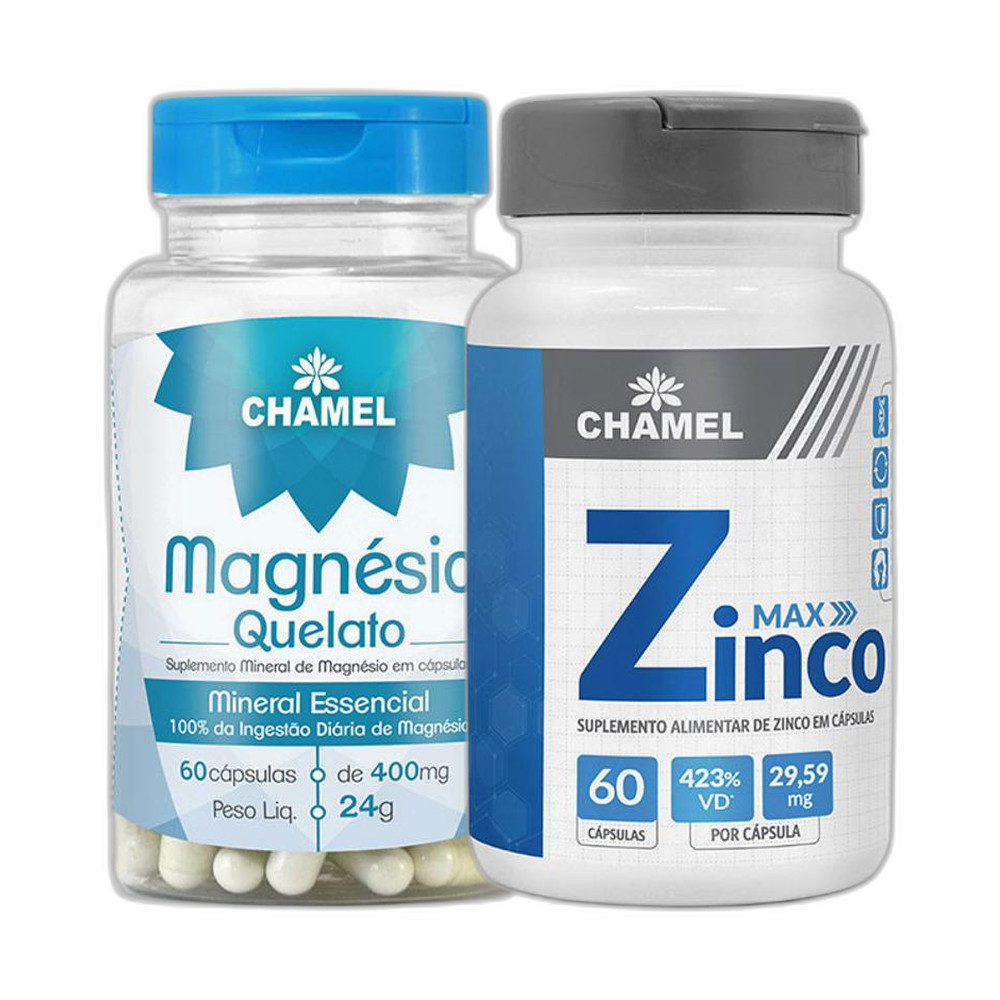 Kit Magnesio Quelato 360 mg 60 Cps + Max Vitamina Zinco 29,59mg 60 Cps - CHAMEL
