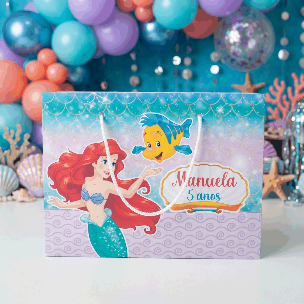 Sacolinhas G para lembrancinhas Personalizadas festas TEMA ARIEL Pegue e monte