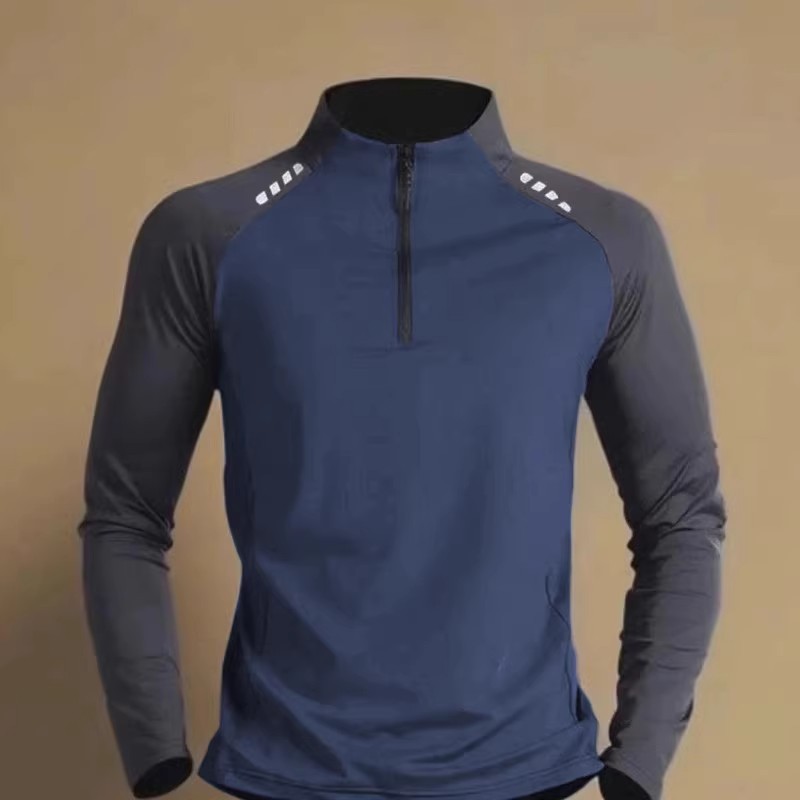 2026 novo estilo meio zíper de manga comprida camiseta masculina primavera outono esportes correndo ao ar livre ciclismo