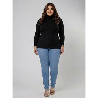 Blusa Cacharrel Tricot Plus Size Gola Alta Manga Longa Feminina