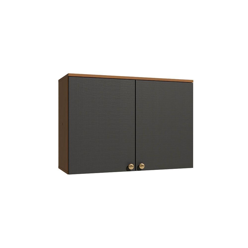 Armário Aéreo 2 Portas 80cm Elara Kappesberg Canela/Preto