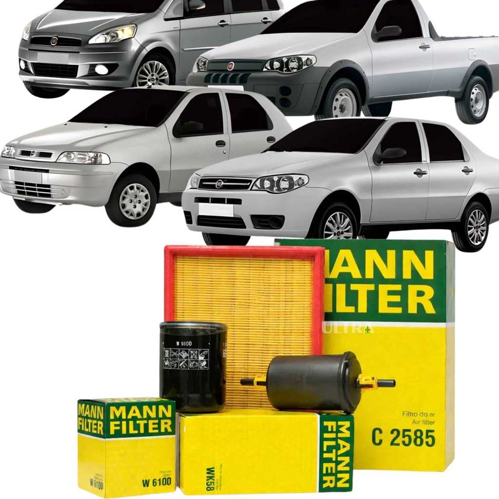 Kit Revisão 3 Filtros Fiat Palio / Strada / Siena / Idea 1.0 / 1.4 Fire (Mann-Filter W6100 + C2585 + WK58)