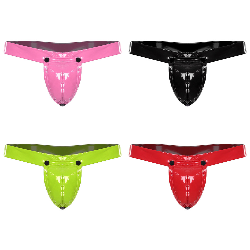 Yeahdor Masculino 2 Em 1 Jockstrap Cueca O-ring Tanga Com Capa De Virilha Removível Cintura Elástica Brilhante PU Cuecas