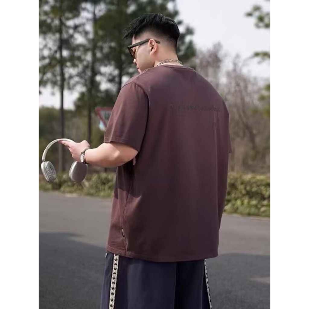 Street Wear manga curta carta impressa camiseta masculina verão gordura solta mais gordura plus Size puro algodão em tor