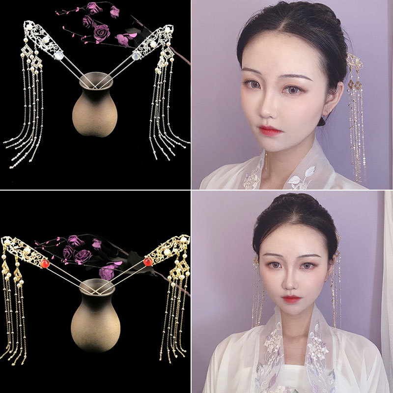 Traje antigo Hanfu hairpin feminino cocar estilo antigo acessórios de cabelo hairpin nupcial passo agitando borla jóias