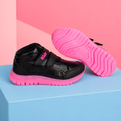 Tênis Infantil Menina Kidy Ultra Flex Preto Pink Neon Cano Alto Casual Confortável Leve Anatômico