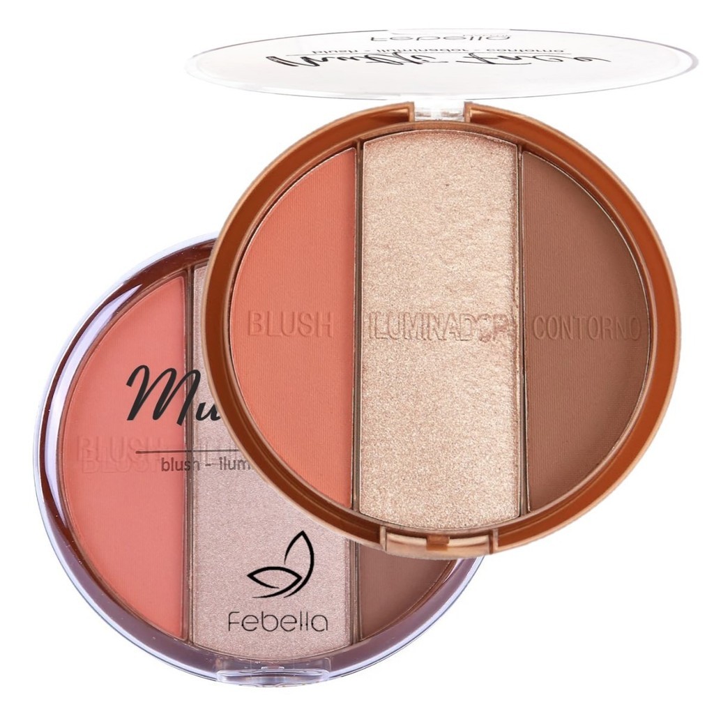 Paleta Contorno Blush Iluminador 3 em 1 Maquiagem Facial Febella