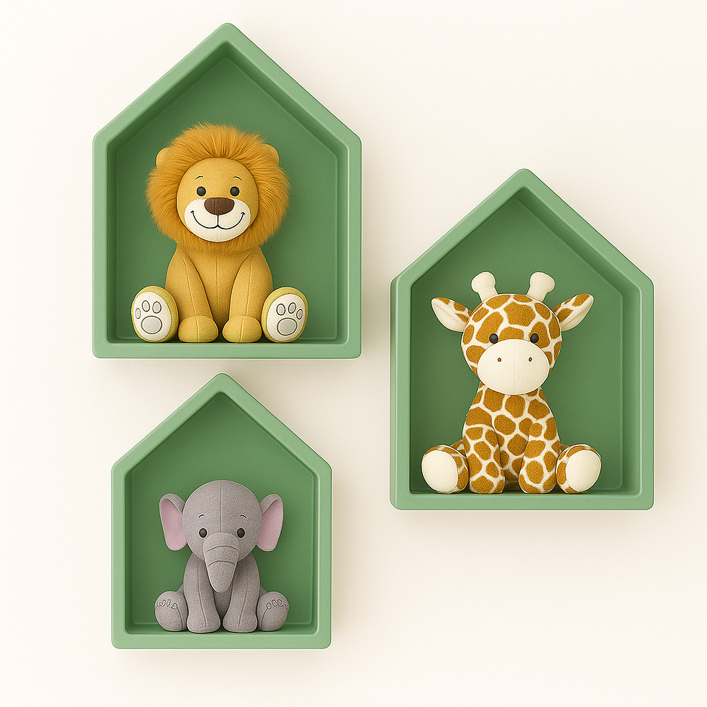 Trio Nicho Casinha Infantil Bebê MDF – Decoração Quarto Maternidade Luxo