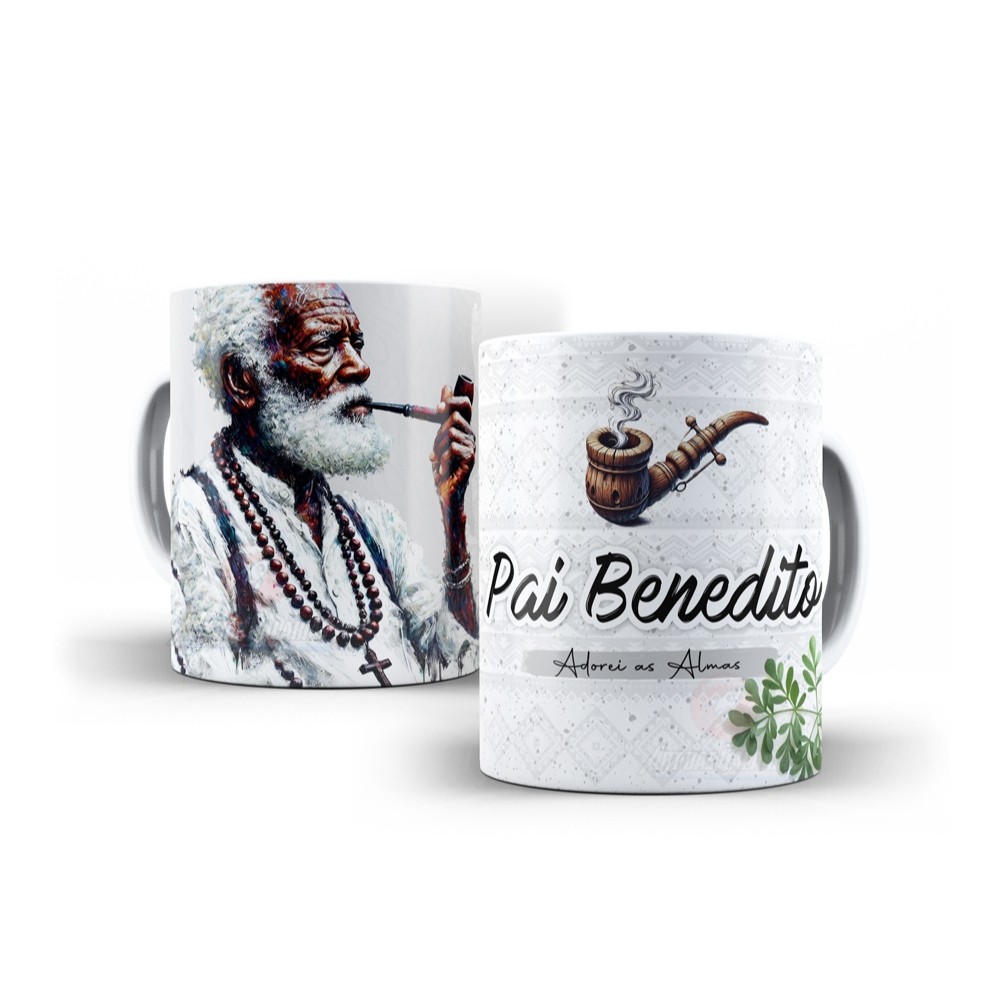 Caneca Preto Velho Pai Benedito Porcelana Personalizada Orixás Umbanda Candomblé
