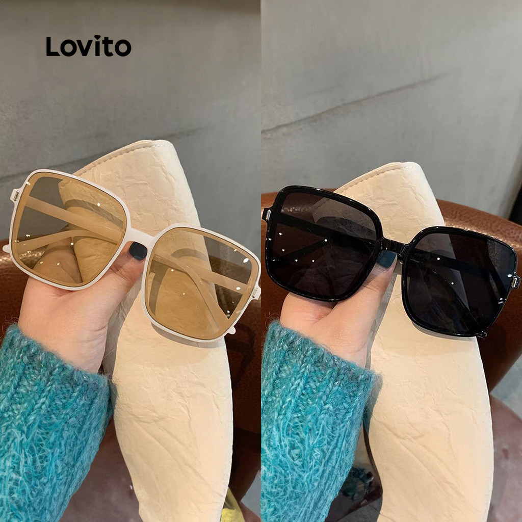 Lovito Casual Óculos De Sol Óculos De Sol Anti Uv Lisos Para Mulheres LFA23045