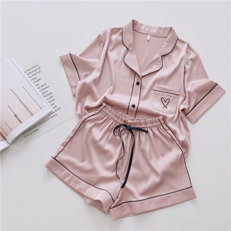 Pijama Feminino de Verão de Manga Curta, Seda Gelada Fina, Caimento Solto, Tamanhos Grandes, Conjunto de Duas Peças Fofo