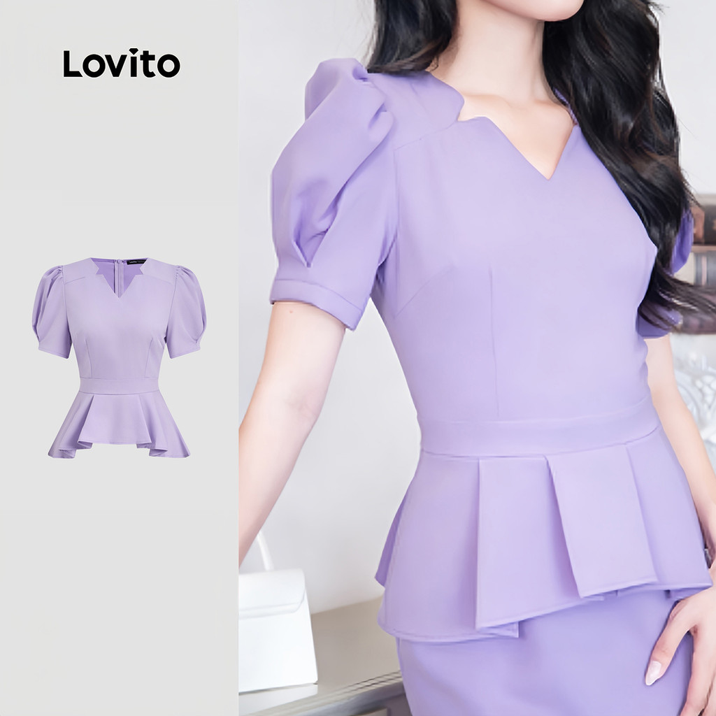 Lovito Blusa elegante plissada primavera/verão blusa roxa para mulheres LK3ED188