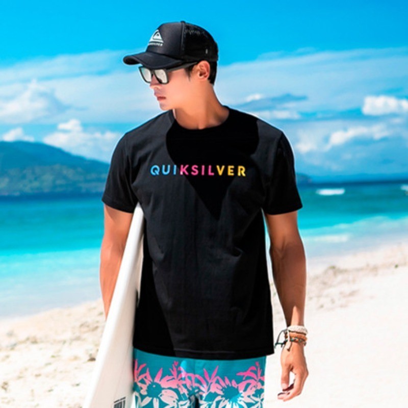 Quiksil Esportes Lazer Manga Curta Férias Surf Praia Carta Impressão Camiseta 0429