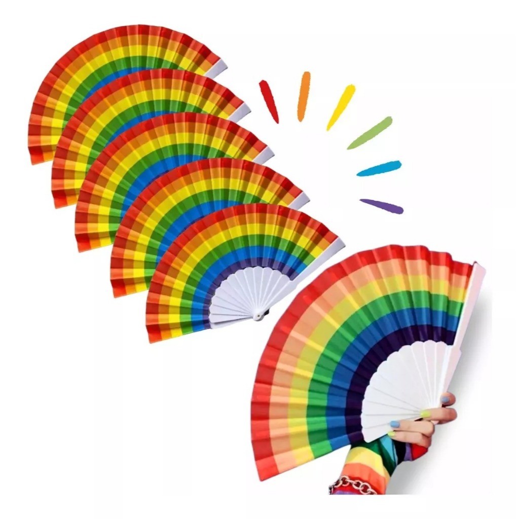 Kit 1 a 10 Leque Arco-íris Colorido Para Festa Dança Carnaval Decoração