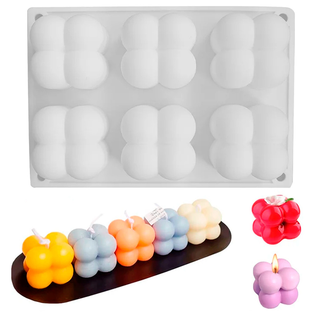 Forma Molde Vela Bolinhas Cubo Mini Bubble 6 Cavidades Artesanato Sabonete Resina Parafina Decoração