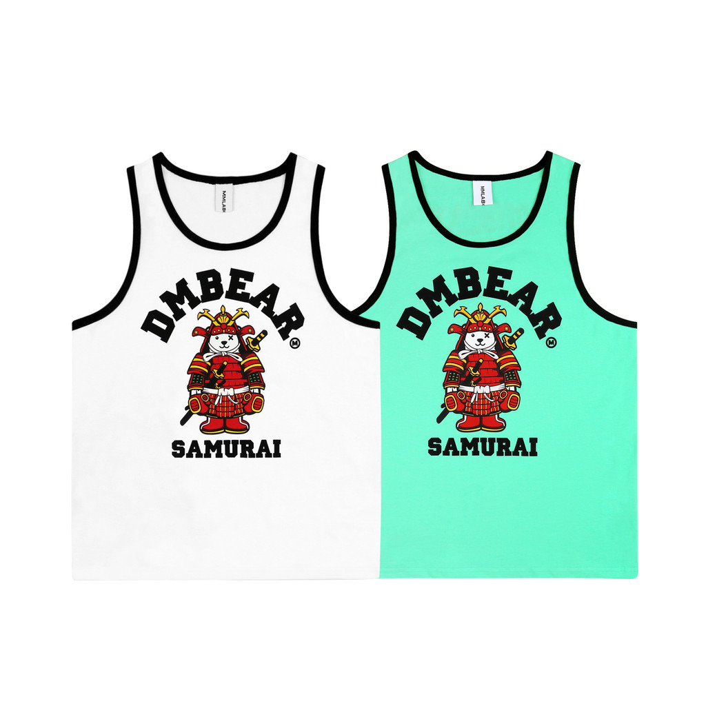 MMLABCREW DMbear Série Verão Estilo Japonês Impresso Branco Verde Puro Algodão Esportes Lazer Colete Fitness