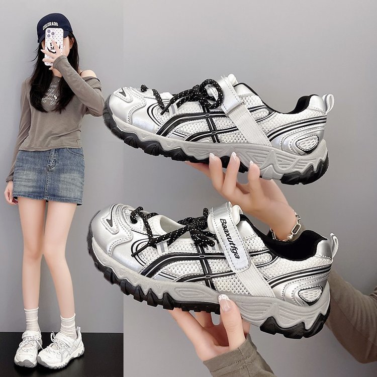 Tênis feminino respirável malha sapatos rendas tênis 2026 primavera borracha baixo-Top rendas tênis de corrida feminino