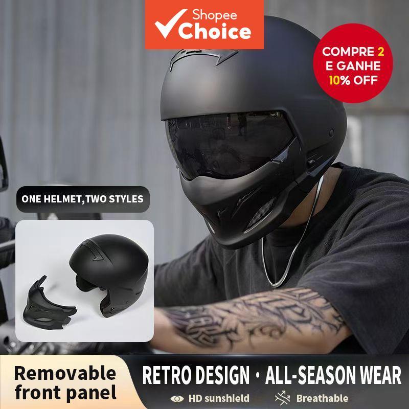 Capacete de motocicleta estilo vintage, capacete integral 4/3, capacete para cruzeiro