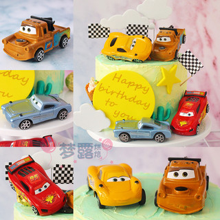 Menino aniversário bolo decoração ornamentos história de corrida dos desenhos animados puxar para trás carro sobremesa m