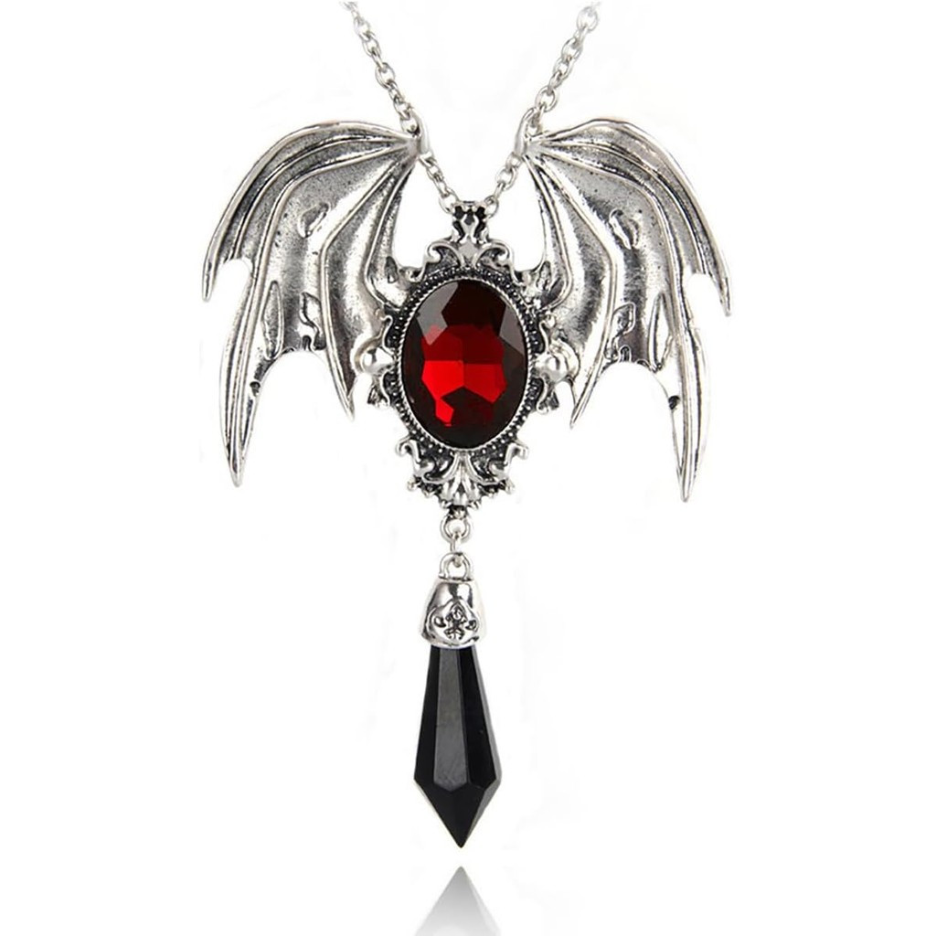 Colar com Pingente Grande de Asas de Morcego Gótico, Colar de Cristal Vintage Estilo Vitoriano, Colar com Pingente de Mo