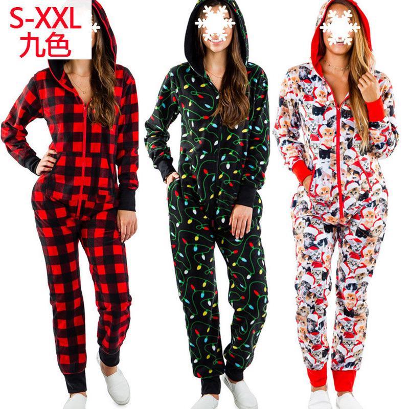 Macacão de Natal listrado Elk Print Macacão pijama feminino roupas de Natal