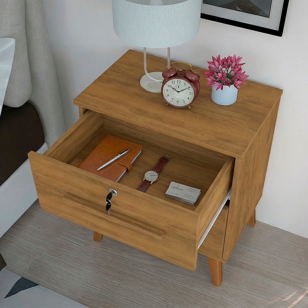Comoda de Cabeceira Gaveteira Moderna Compacta para Quarto 2 Gavetas Fechadura Canelato - Trinobel — imagem 2 de 2